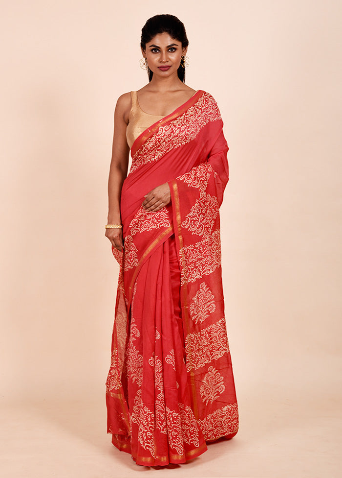 Red Chanderi Cotton Saree With Blouse Piece Cheap Footlocker Finishline