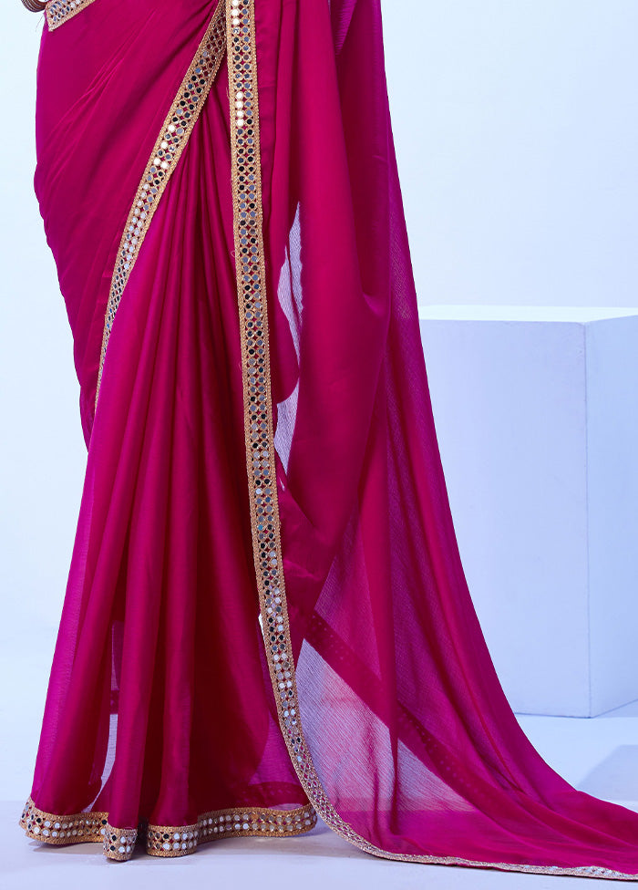 Pink Satin Silk Saree With Blouse Piece Sale Low Pice