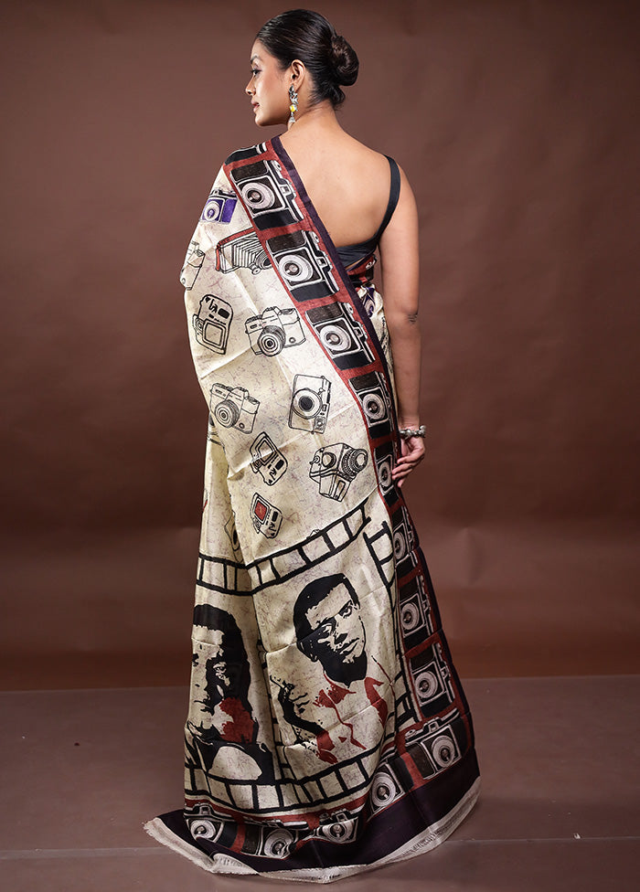 Cream Printed Pure Silk Saree Without Blouse Piece With Mastercard Cheap Online