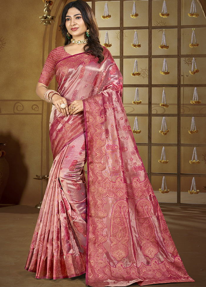 Pink Spun Silk Saree With Blouse Piece Cheap Outlet Locations