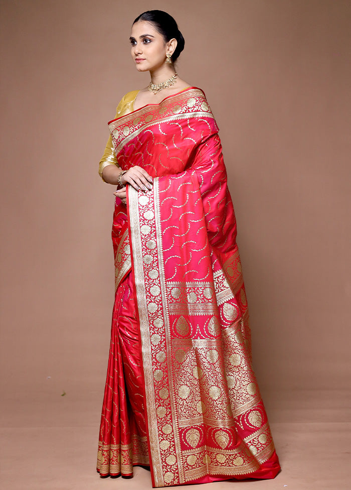 Pink Banarasi Silk Saree With Blouse Piece Lowest Pice Cheap Pice