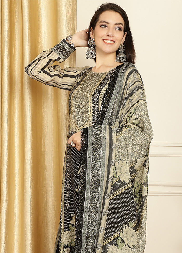 3 Pc Black Unstitched Pashmina Suit Set High Quality Buy Online