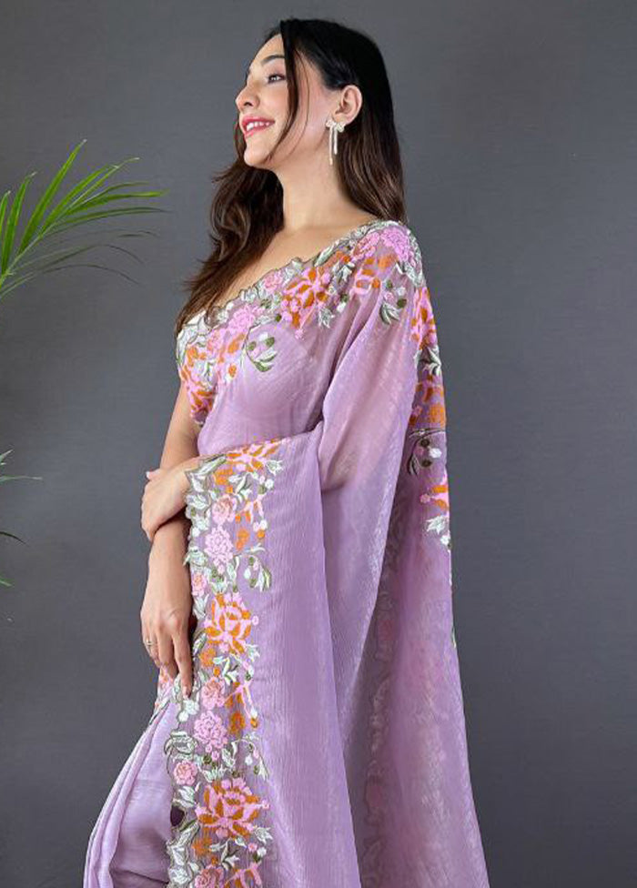 Lavender Spun Silk Saree With Blouse Piece Get Authentic For Sale