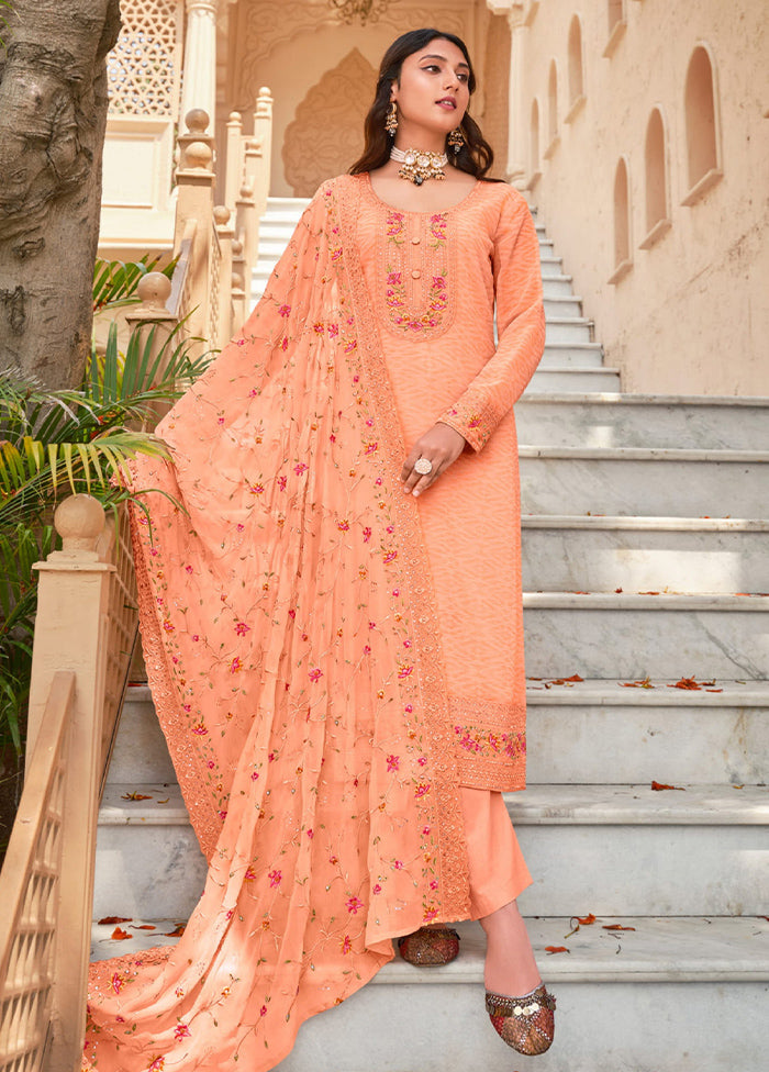 3 Pc Peach Semi Stitched Georgette Suit Set Cheap Low Pice Fee Shipping