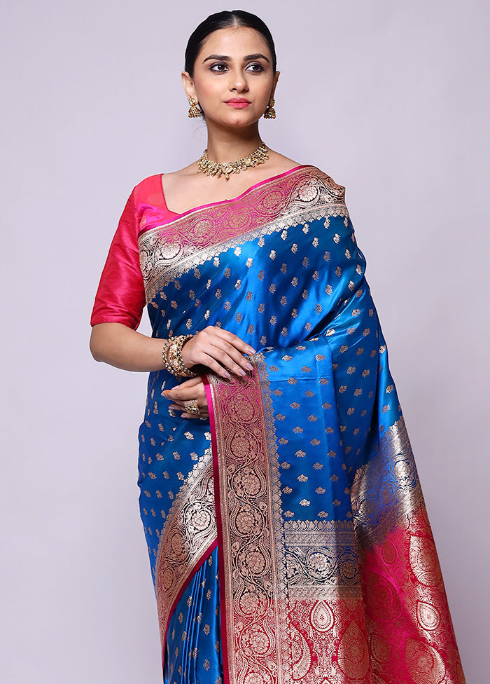 Blue Banarasi Silk Saree With Blouse Piece With Paypal Sale Online