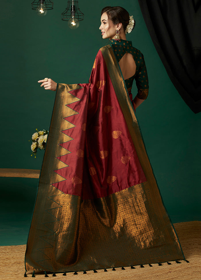 Maroon Banarasi Silk Saree With Blouse Piece Great Deals Sale Online