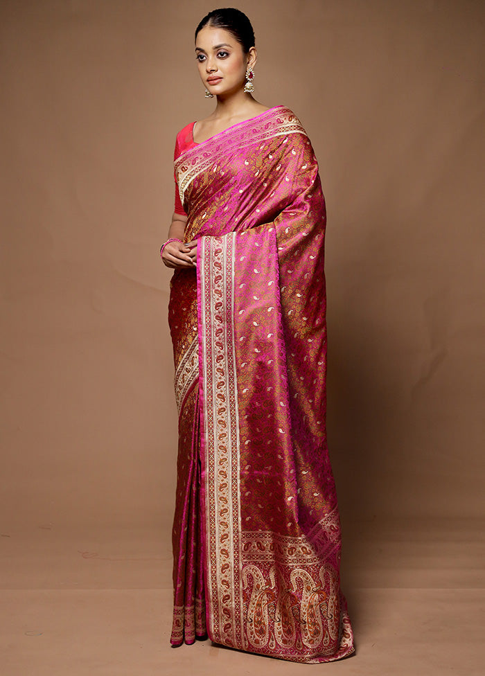 Pink Handloom Tanchoi Pure Silk Saree With Blouse Piece Wide Range Of Sale Online