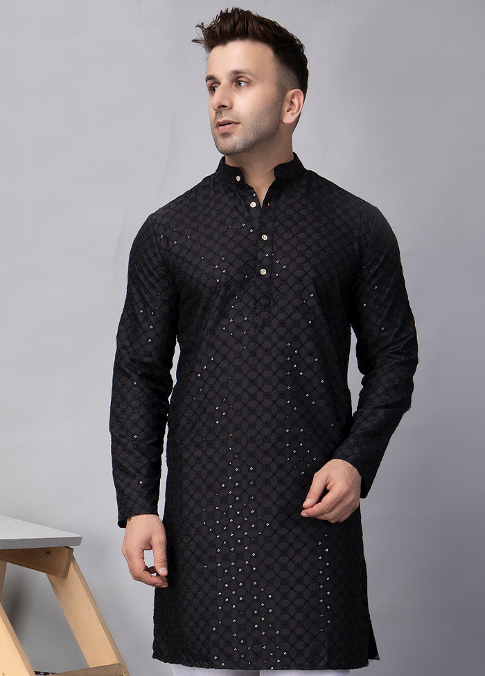 Black Viscose Embroidered Knee Length Kurta Outlet Footaction