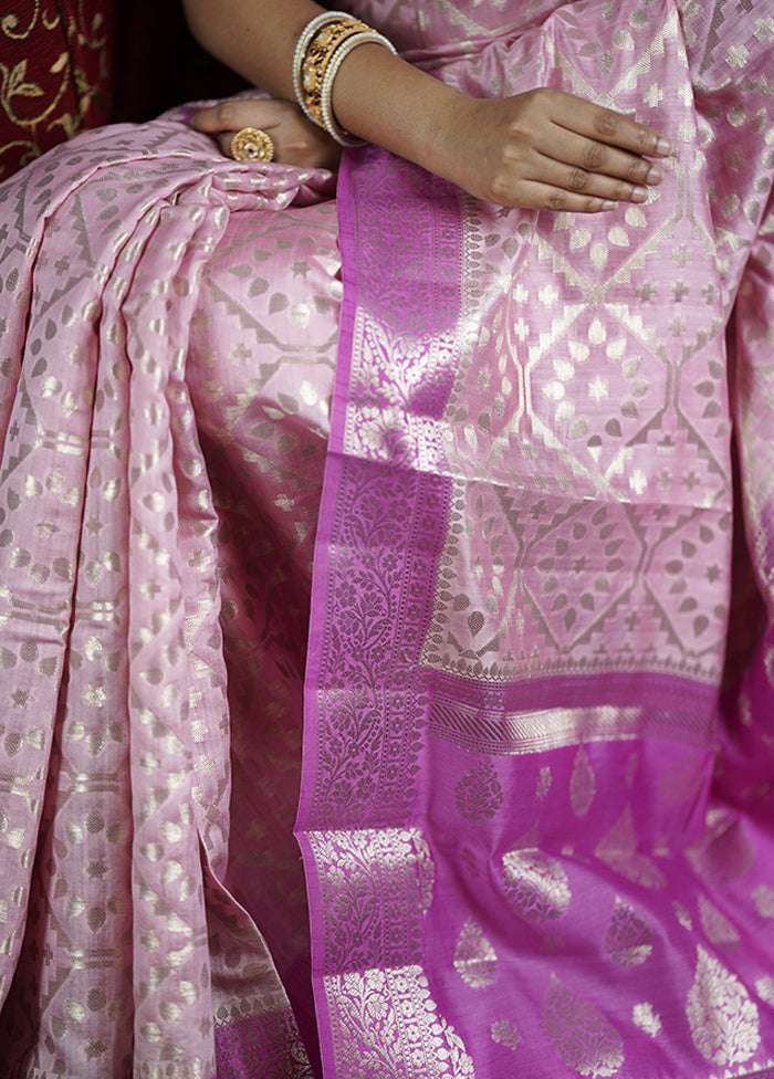 Pink Handloom Dupion Pure Silk Saree With Blouse Piece Sale 100% Original