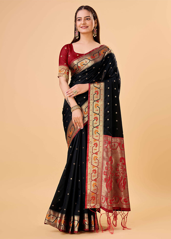 Black Banarasi Silk Saree With Blouse Piece Cheap Sale Geniue Stockist