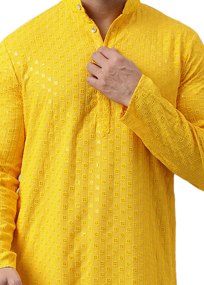 Yellow Silk Embroidered Kurta Limited Edition Sale Online