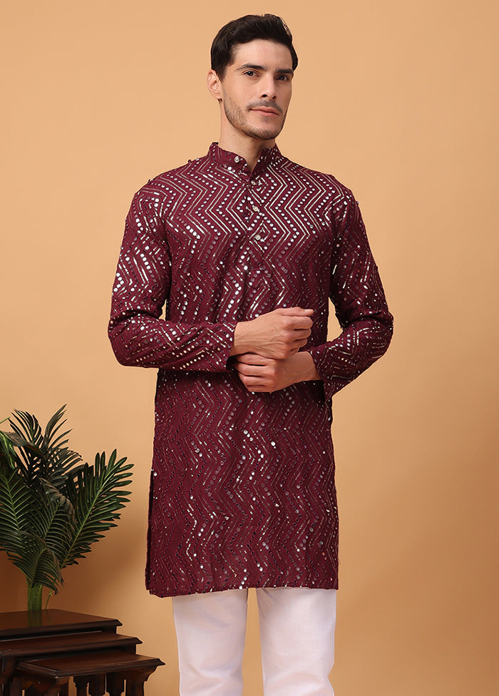 2 Pc Dark Purple Viscose Kurta Pajama Set For Sale Cheap Pice