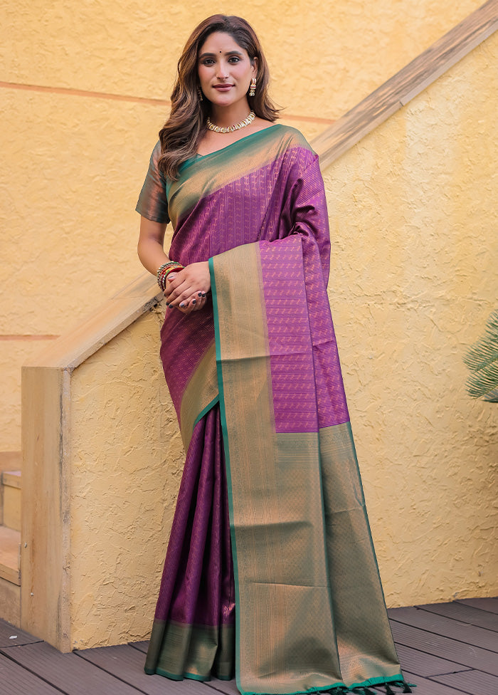 Wine Kanjivaram Silk Saree With Blouse Piece Buy Sale Online