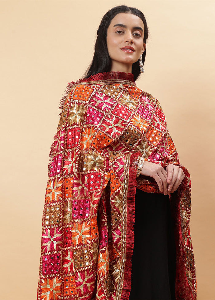 Maroon Chinon Phulkari Work Dupatta Best Place To Buy Online