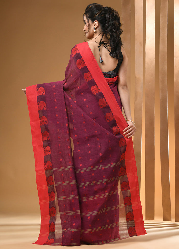 Magenta Cotton Woven Work Saree Without Blouse Piece Store Online