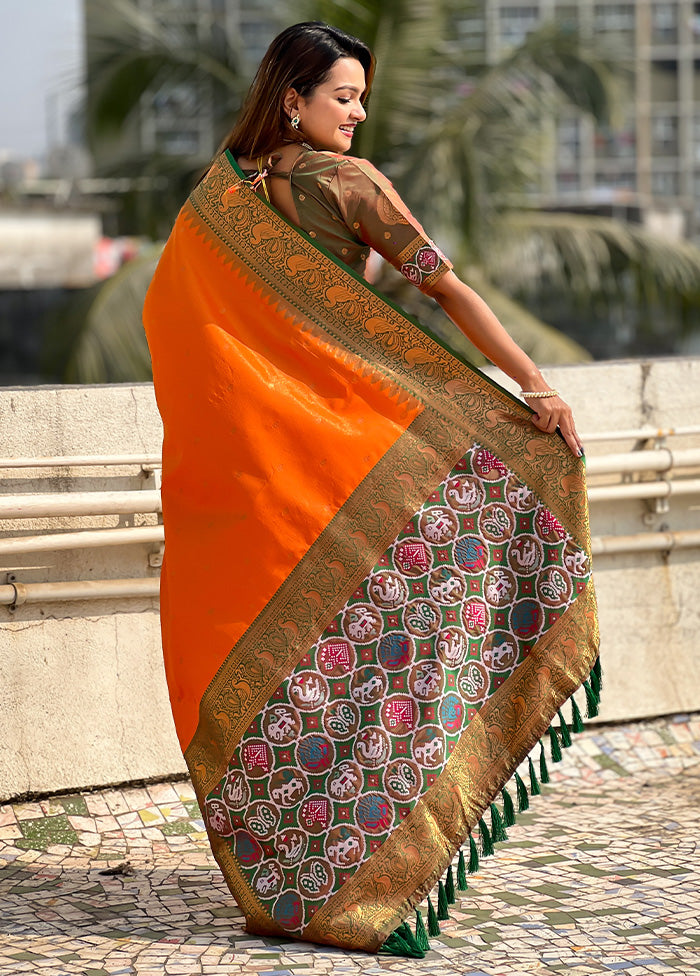 Orange Spun Silk Saree With Blouse Piece Outlet Big Discount