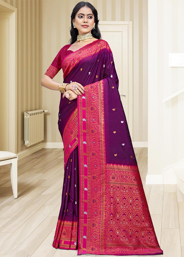 Wine Dupion Silk Saree With Blouse Piece Shipping Outlet Store Online