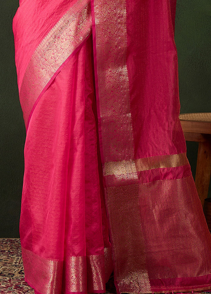 Pink Organza Saree With Blouse Piece 2025 Unisex