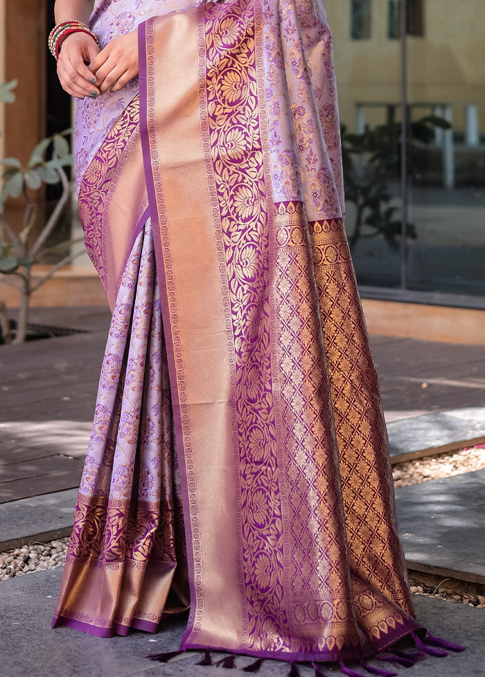 Purple Spun Silk Saree With Blouse Piece With Paypal Cheap Online