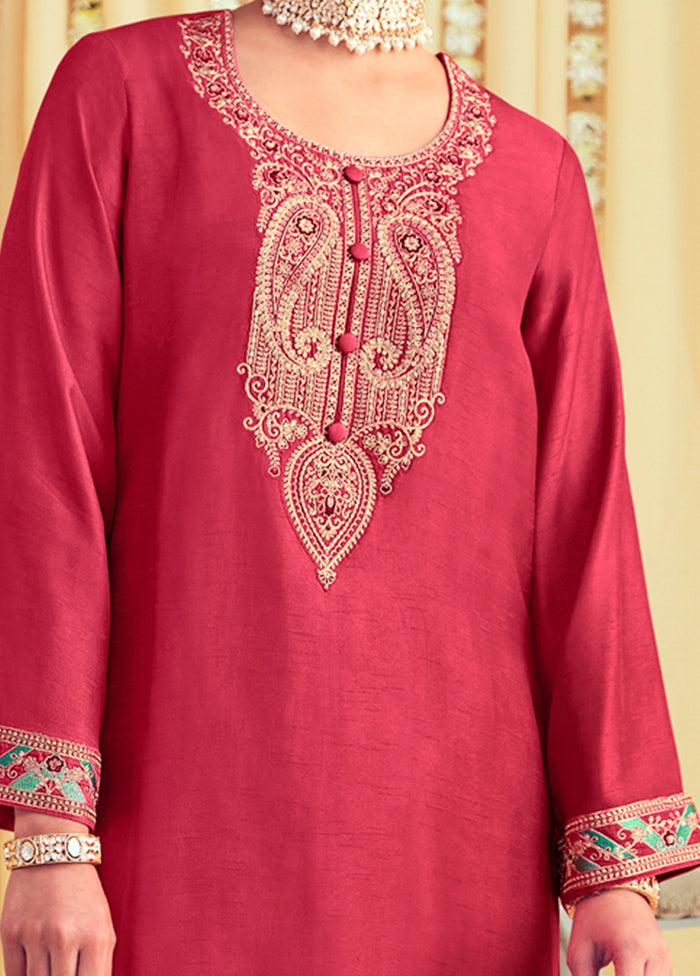 3 Pc Coral Unstitched Pure Silk Suit Set Order Cheap Pice