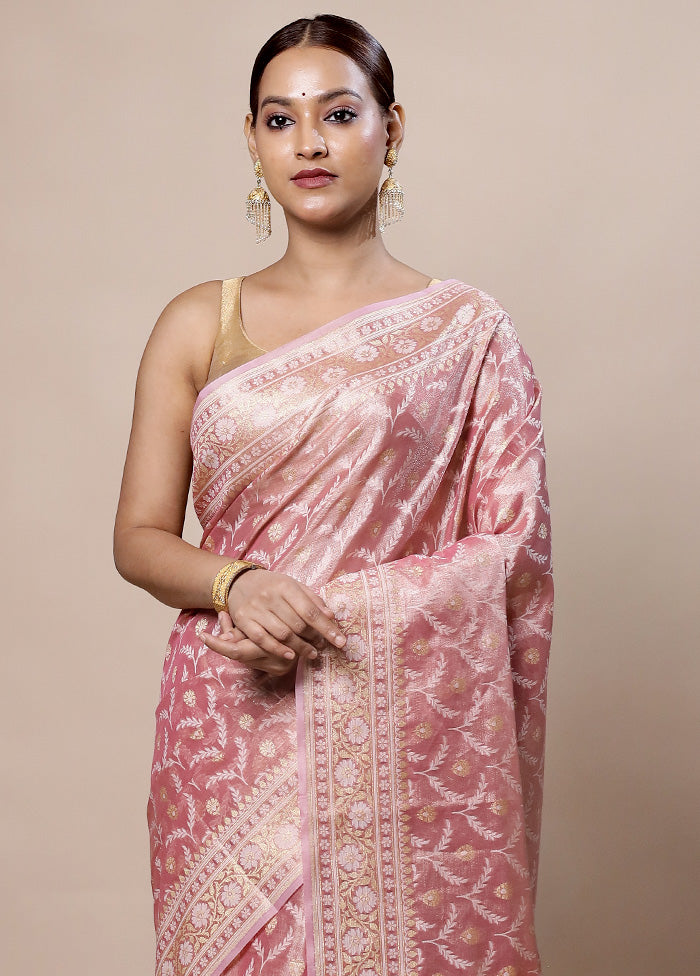 Pink Tissue Silk Saree With Blouse Piece Sale 100% Guaranteed