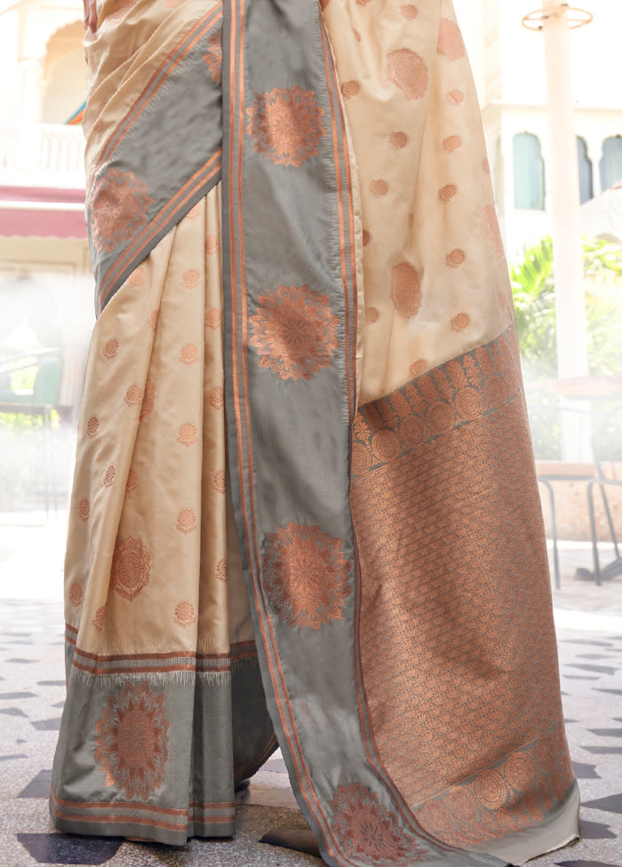 Cream Spun Silk Saree With Blouse Piece Buy Cheap Choice