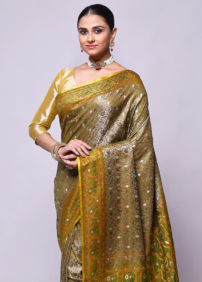 Mehendi Tanchoi Silk Saree With Blouse Piece Online Cheap Quality