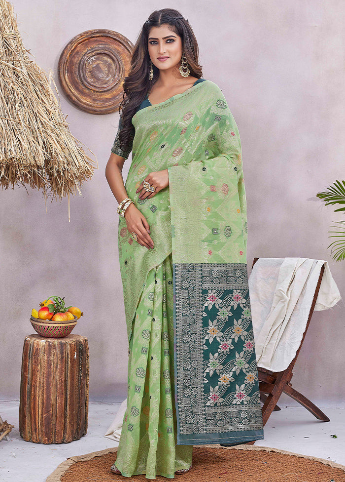 Green Dupion Silk Saree With Blouse Piece Cheapest Pice Online