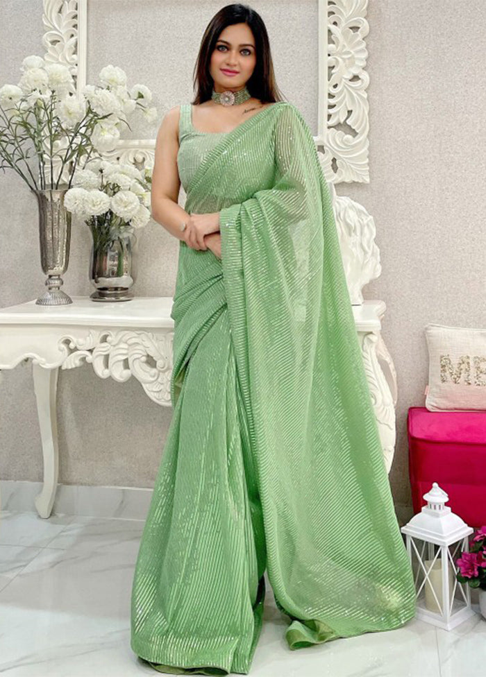 Pista Green Georgette Saree With Blouse Piece 2025 Sale Online