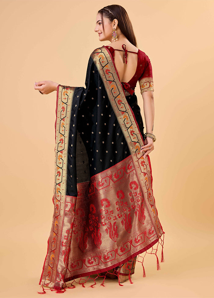 Black Banarasi Silk Saree With Blouse Piece Cheap Sale Geniue Stockist