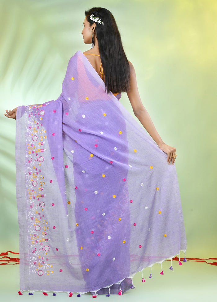 Lavender Cotton Saree With Blouse Piece Free Shipping For Sale