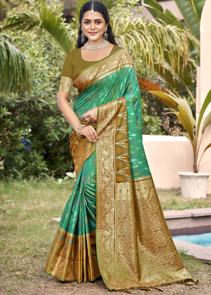 Rama Green Spun Silk Saree With Blouse Piece Cheap Sale From China