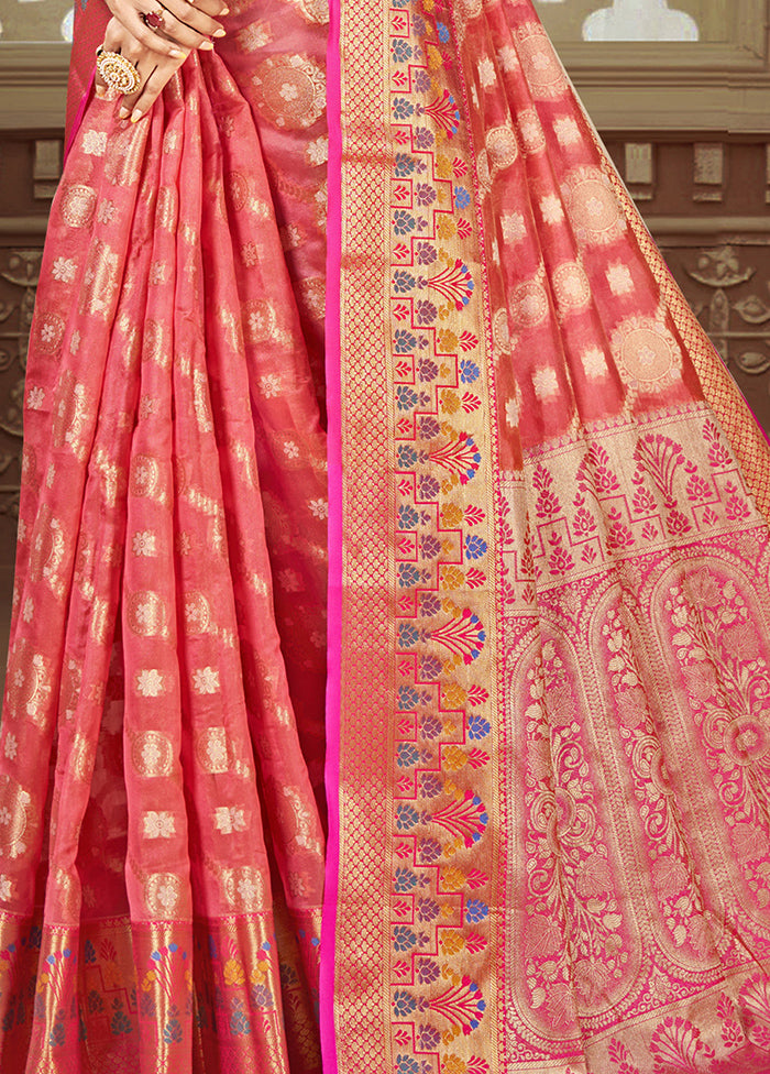 Pink Dupion Silk Saree With Blouse Piece Discount View