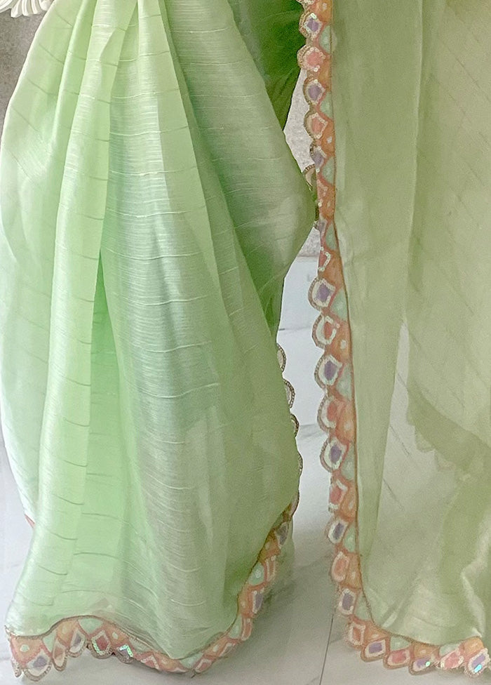 Pista Green Spun Silk Saree With Blouse Piece Free Shipping Cheap Real