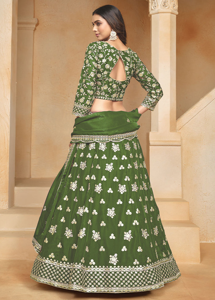 3 Pc Mehendi Net Semi Stitched Lehenga Set Cheap Sale Manchester Great Sale