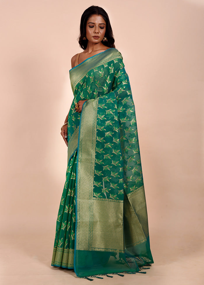 Green Kora Silk Saree With Blouse Piece Free Shipping Cheap Pice