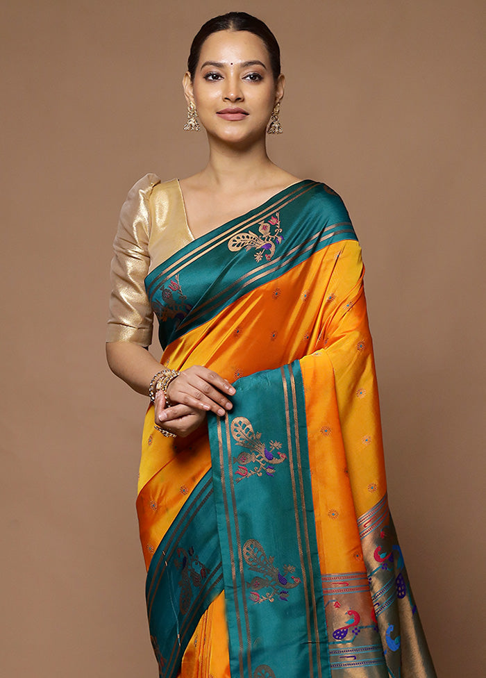 Orange Kanjivaram Silk Saree With Blouse Piece Free Shipping Popular