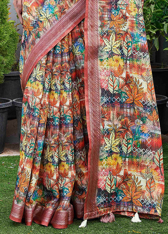 Multicolor Linen Silk Saree With Blouse Piece Cheap Sale Outlet