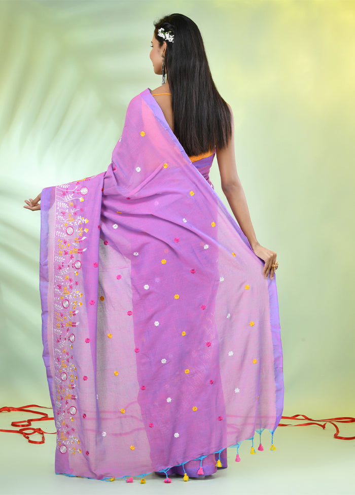 Violet Cotton Saree With Blouse Piece Cheap Pictures