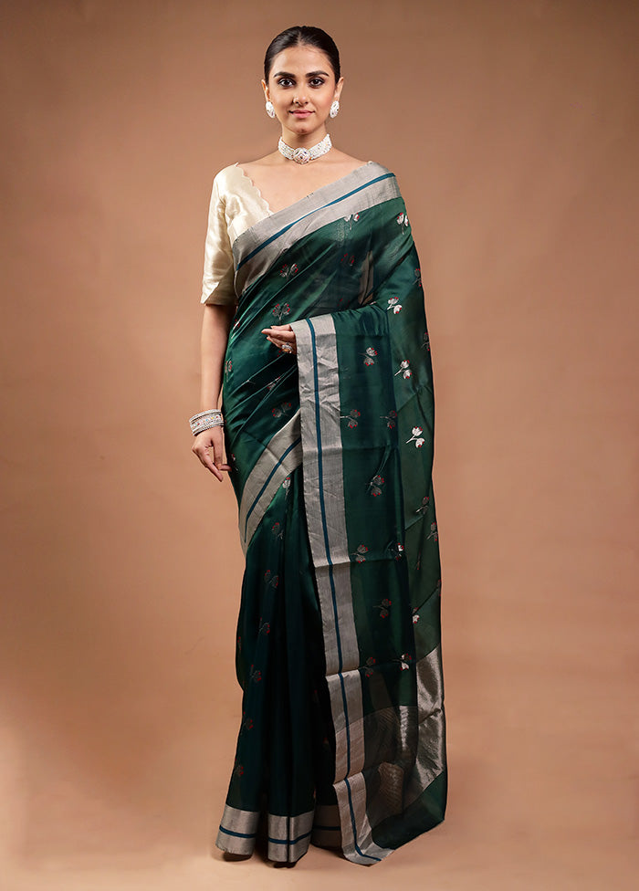 Green Handloom Chanderi Pure Cotton Saree With Blouse Piece Visit New For Sale