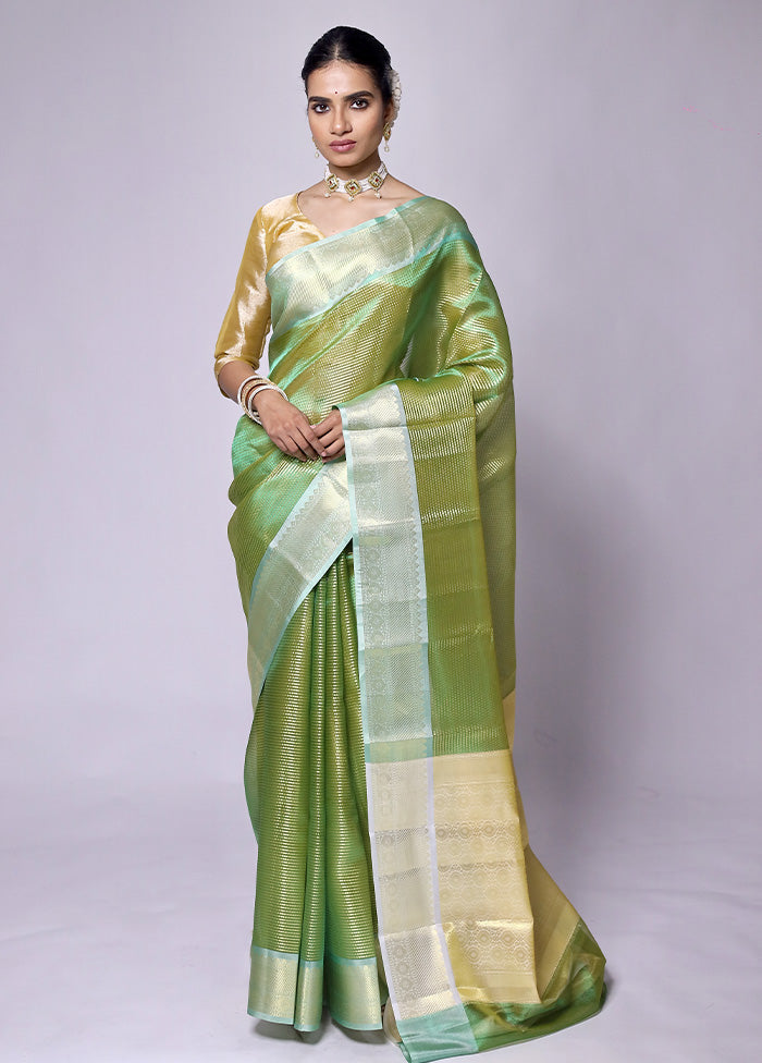 Green Tissue Silk Saree With Blouse Piece Largest Supplier Cheap Pice