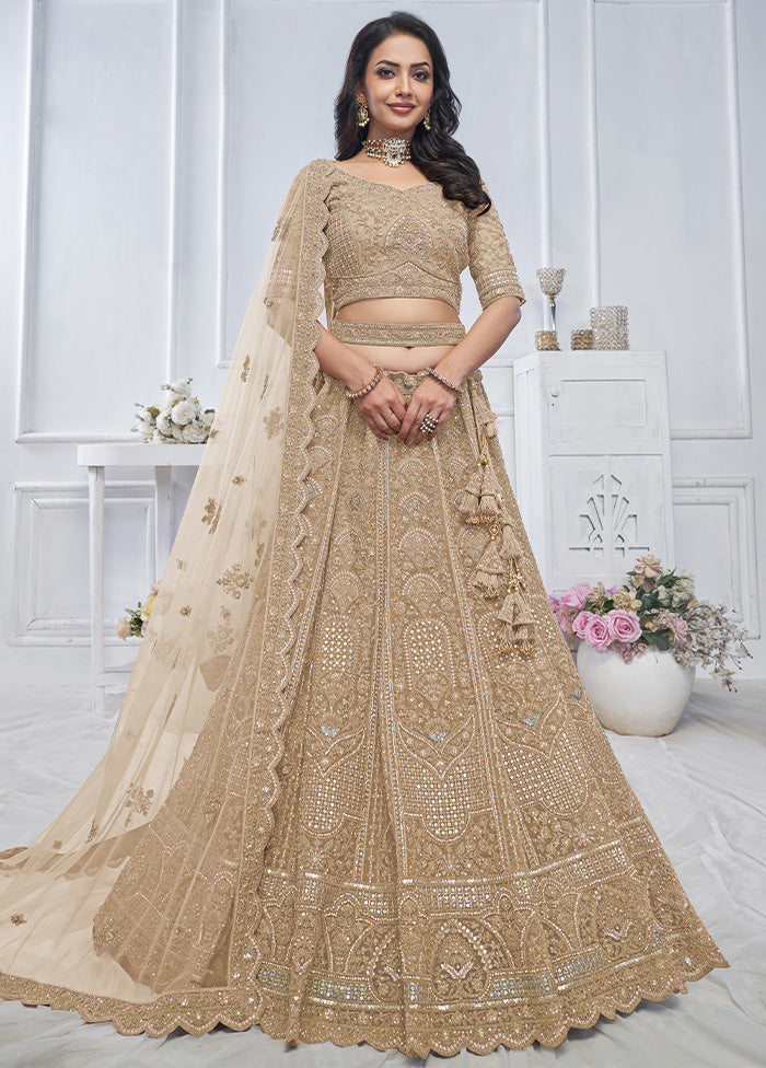 3 Pc Golden Net Semi Stitched Lehenga Set Free Shipping Supply