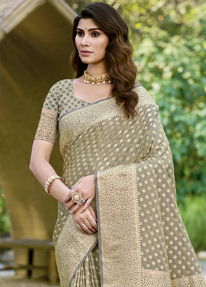 Grey Spun Silk Saree With Blouse Piece With Paypal Online