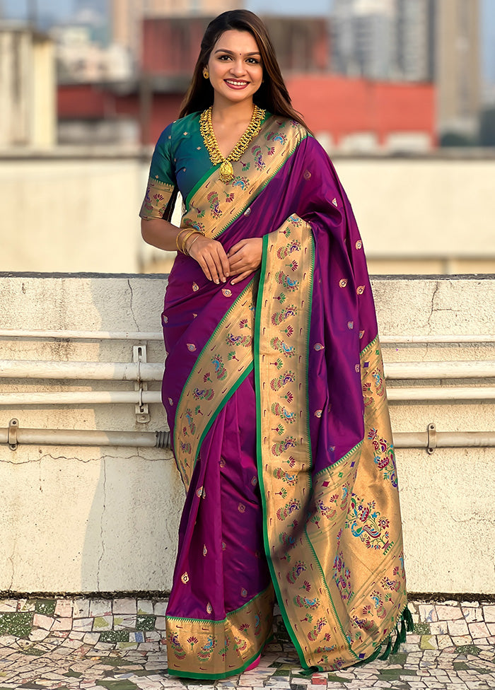 Purple Spun Silk Saree With Blouse Piece Cheap Pice From China