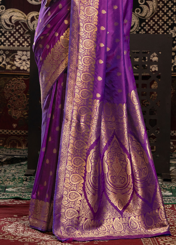 Violet Banarasi Silk Saree With Blouse Piece Cheap Countdown Package