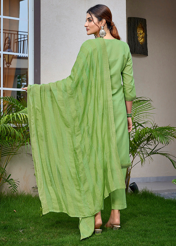 3 Pc Light Green Readymade Cotton Suit Set Wide Range Of Sale Online