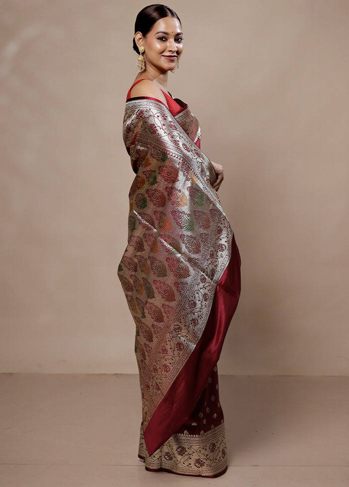 Maroon Banarasi Silk Saree With Blouse Piece Cheap Sale Footlocker Finishline