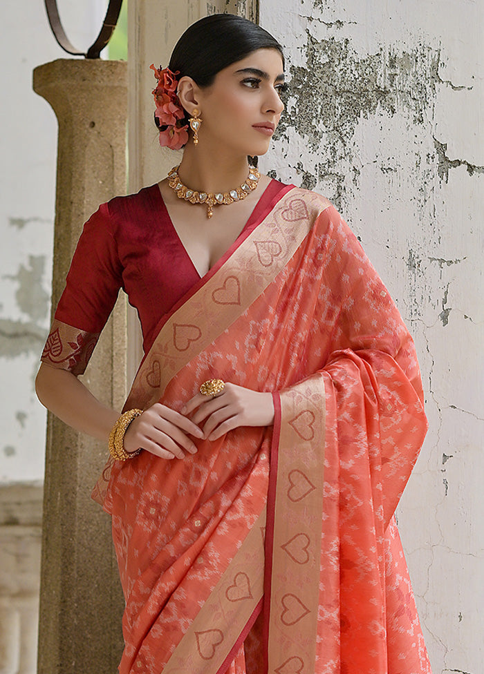 Orange Spun Silk Saree With Blouse Piece Discount Pay With Paypal