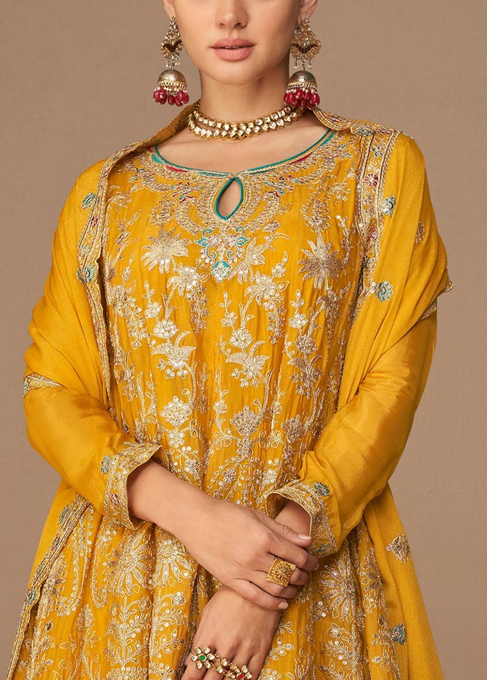 3 Pc Mustard Semi Stitched Georgette Suit Set Hot Sale Cheap Pice