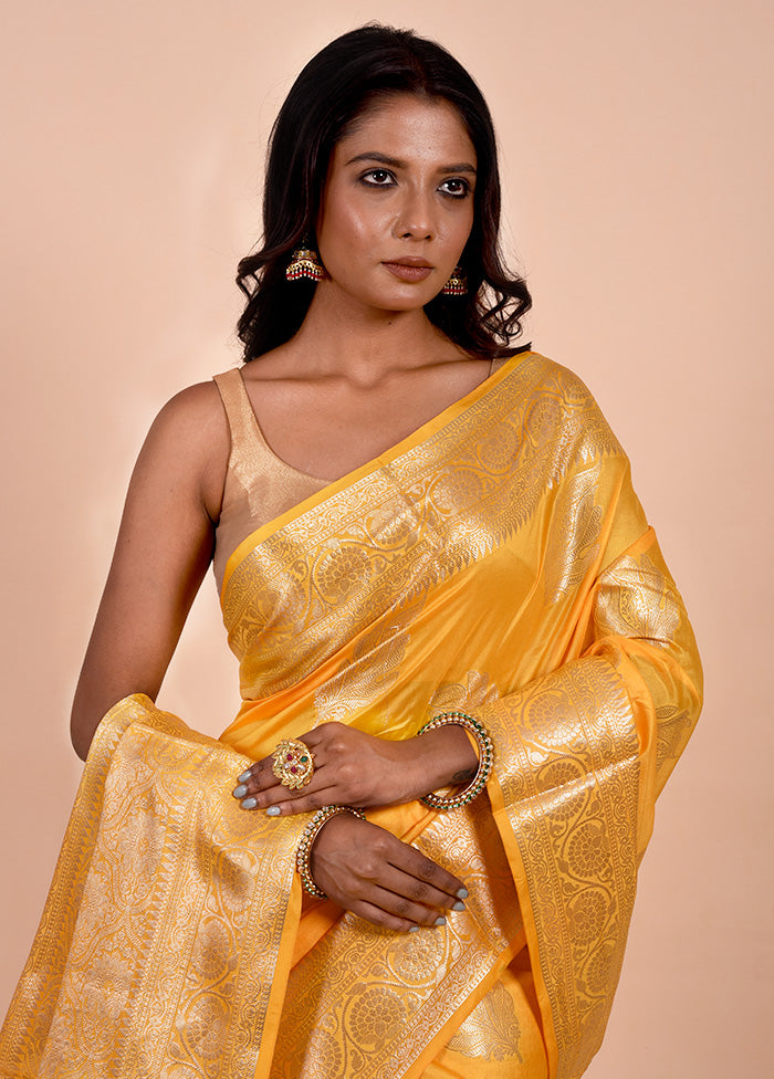 Yellow Dupion Silk Saree With Blouse Piece For Nice